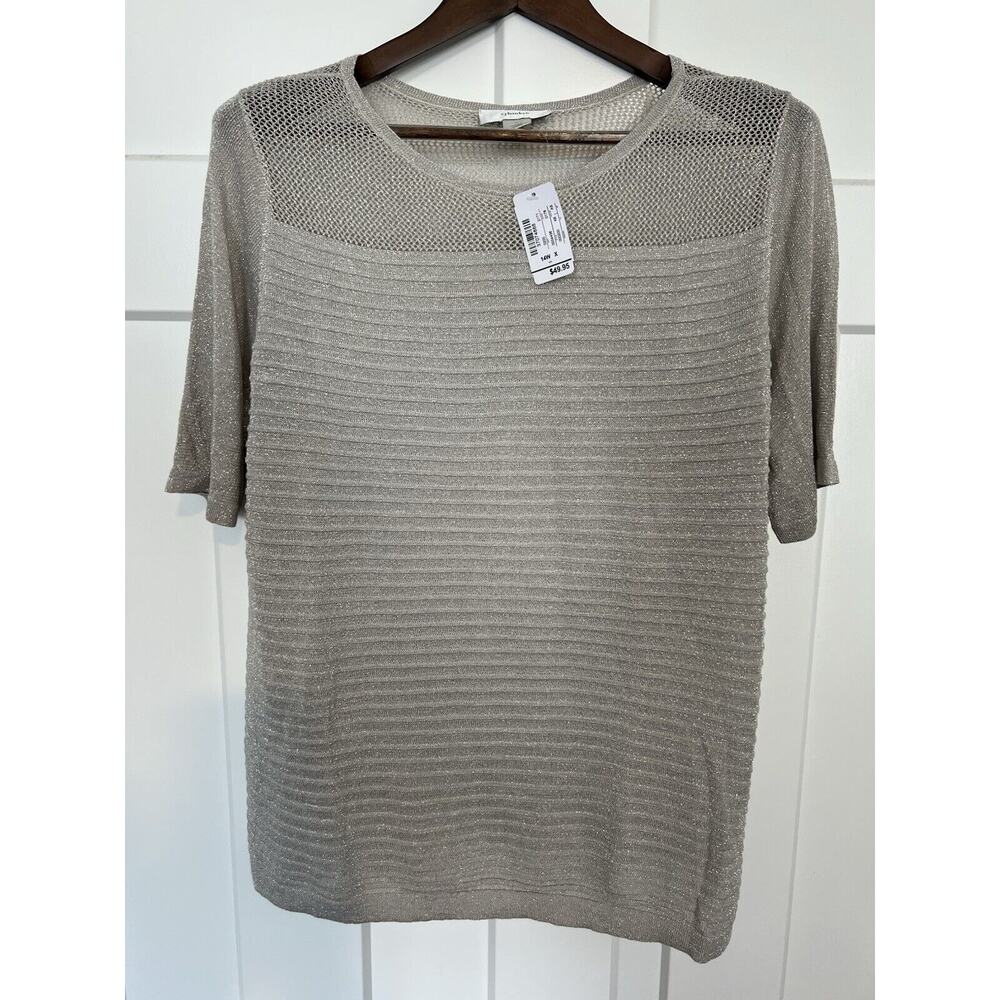 CJ Banks Women's 14 (X) Short Sleeve Metallic Silver Top NWT Blouse Shirt